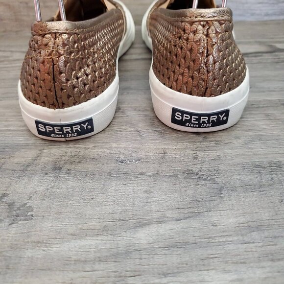 ❤️403 Sperry Seaside Perforated Platinum Metallic Gold Slip-On Sneaker - Picture 6 of 12